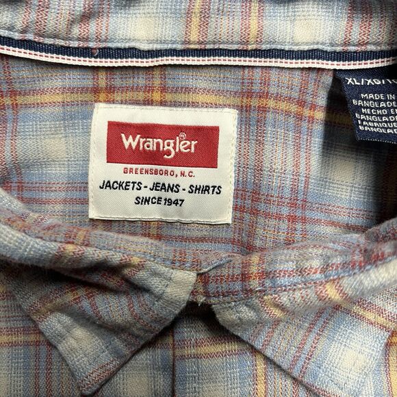 Wrangler Long Sleeve Button Down Shirt Men's XL Pink Blue Yellow Plaid - Picture 3 of 7